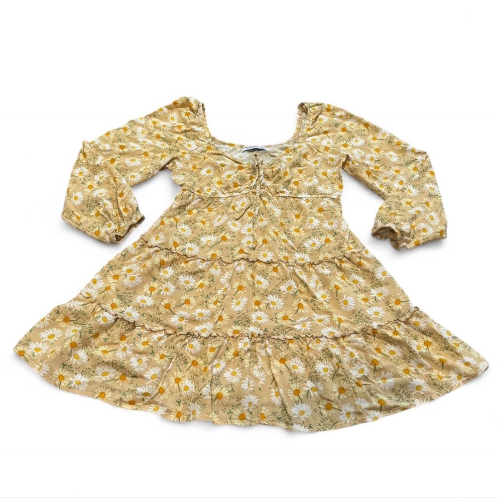Floral Women's Longlseeve Dress in Yellow and White
